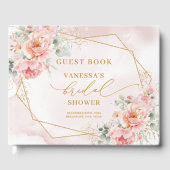 Trendy Boho Blush Roze Gouden Bloemachtige Bruidsd Gastenboek (Voorkant)