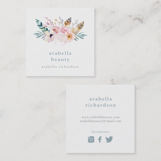 Trendy Boho boeket | Social Media pictogrammen Vierkante Visitekaartje (Voorkant / Achterkant)