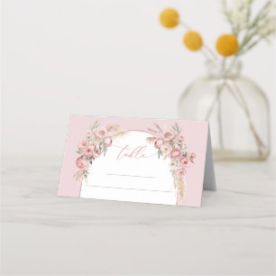 Trendy boho boog blush roze pioenen pampas salie plaatskaartje