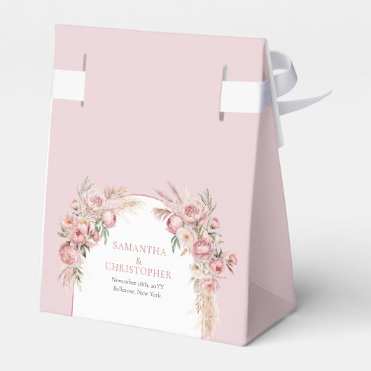 Trendy Boho boog zachte pioenen pampas eucalyptus Bedankdoosjes (Achterkant)