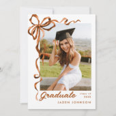 Trendy Boho Bow Ribbon 2 FOTO Afstudeerfeest Kaart (Voorkant)