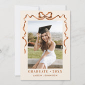 Trendy Boho Bow Ribbon 2 FOTO Afstudeerfeest Kaart (Voorkant)