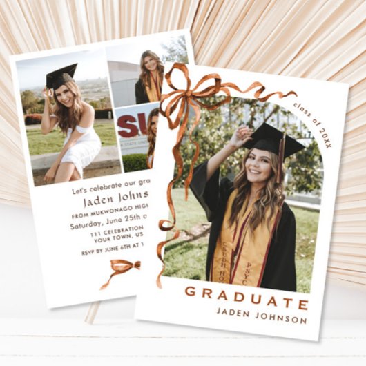 Trendy Boho Bow Ribbon 4 FOTO Afstudeerfeest Kaart