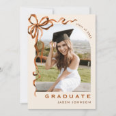 Trendy Boho Bow Ribbon 4 FOTO Afstudeerfeest Kaart (Voorkant)