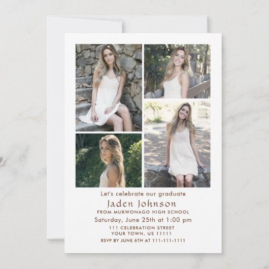 Trendy Boho Bow Ribbon 5 FOTO Afstudeerfeest Kaart (Achterkant)