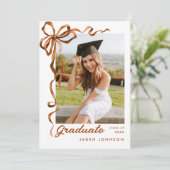 Trendy Boho Bow Ribbon 5 FOTO Afstudeerfeest Kaart (Staand voorkant)