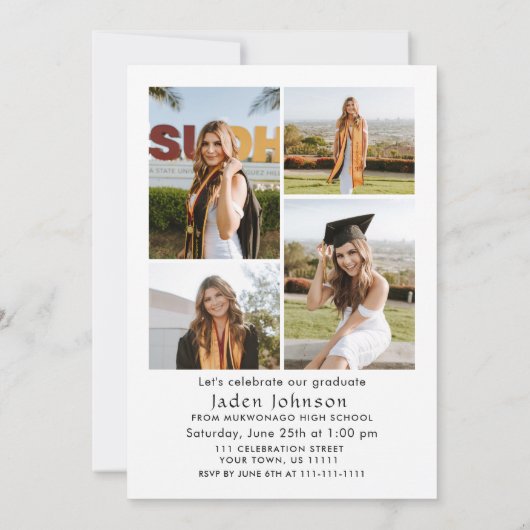 Trendy Boho Bow Ribbon 5 FOTO Afstudeerfeest Kaart (Achterkant)