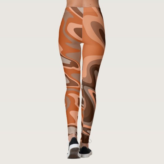 Trendy boho brown oranje Abstracte golvis Leggings (Achterkant)