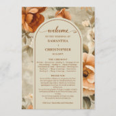Trendy Boho Burnt Orange Ivory Sage Floral Wedding Programmakaart (Voorkant)