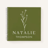 Trendy Boho Chic gepersonaliseerde naam Olive Gree Notitieboek (Voorkant)