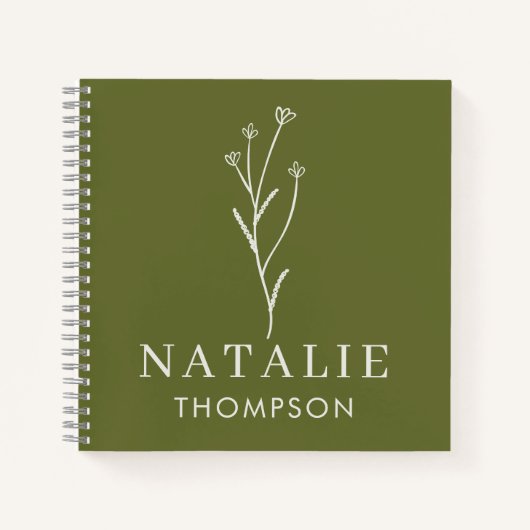 Trendy Boho Chic gepersonaliseerde naam Olive Gree Notitieboek (Voorkant)