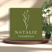 Trendy Boho Chic gepersonaliseerde naam Olive Gree Notitieboek