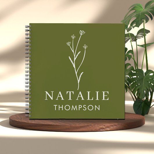 Trendy Boho Chic gepersonaliseerde naam Olive Gree Notitieboek