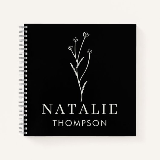 Trendy Boho Chic gepersonaliseerde naam zwart-wit Notitieboek (Voorkant)