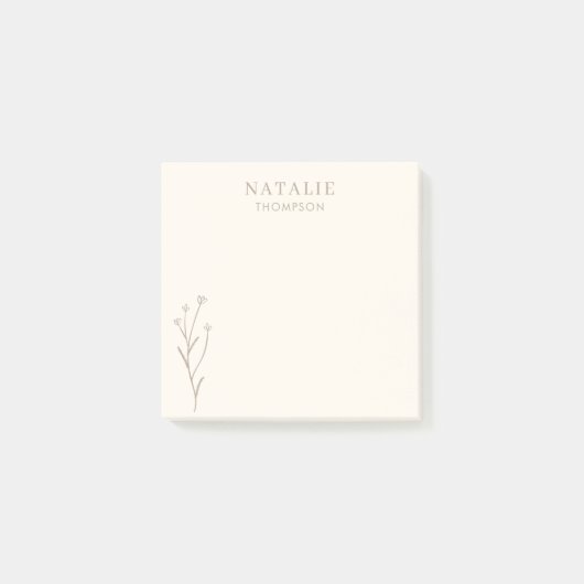 Trendy Boho Chic Griege bloem gepersonaliseerd Post-it® Notes (Voorkant)