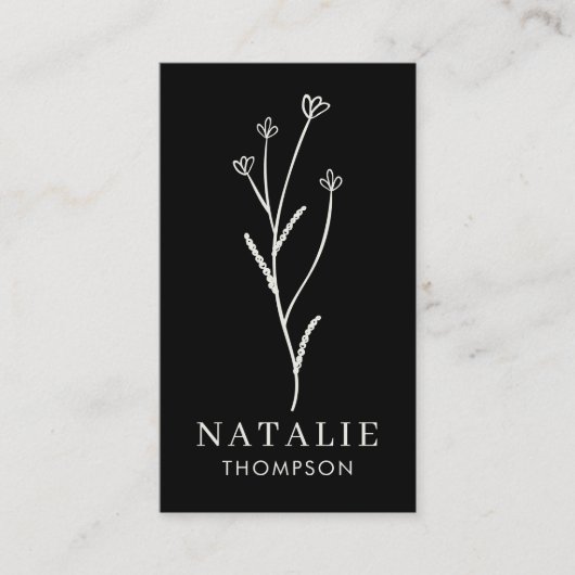 Trendy Boho Chic Minimalist Zwart-wit Bloem Visitekaartje (Voorkant)