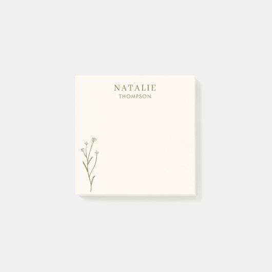 Trendy Boho Chic Olive Green Flower Gepersonalisee Post-it® Notes (Voorkant)
