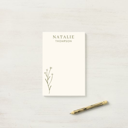 Trendy Boho Chic Rustic Olive Green gepersonalisee Post-it® Notes (Op bureau)