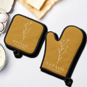 Trendy Boho chique minimalistische maatmosterd gee Ovenwant & Pannenlap Set