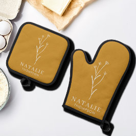 Trendy Boho chique minimalistische maatmosterd gee Ovenwant & Pannenlap Set