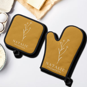 Trendy Boho chique minimalistische maatmosterd gee Ovenwant & Pannenlap Set