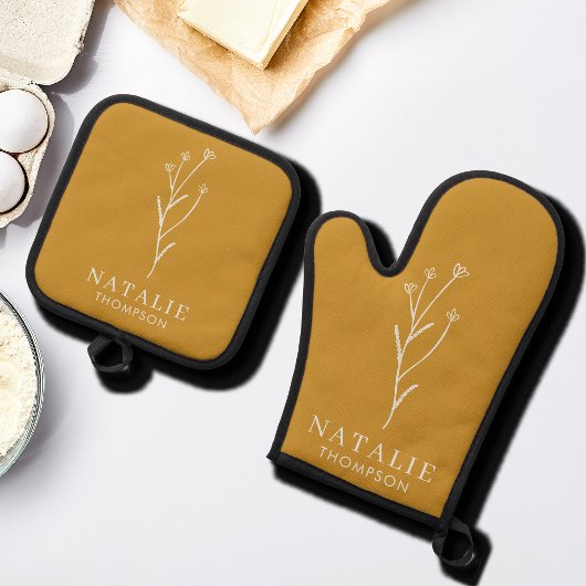 Trendy Boho chique minimalistische maatmosterd gee Ovenwant & Pannenlap Set