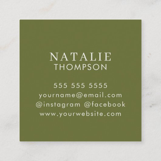Trendy Boho chique minimalistische olijfgroene blo Vierkante Visitekaartje (Achterkant)