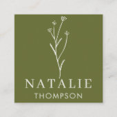 Trendy Boho chique minimalistische olijfgroene blo Vierkante Visitekaartje (Voorkant)