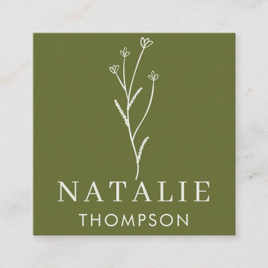 Trendy Boho chique minimalistische olijfgroene blo Vierkante Visitekaartje (Voorkant)