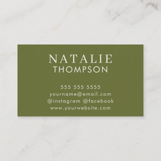 Trendy Boho chique minimalistische olijfgroene blo Visitekaartje (Achterkant)