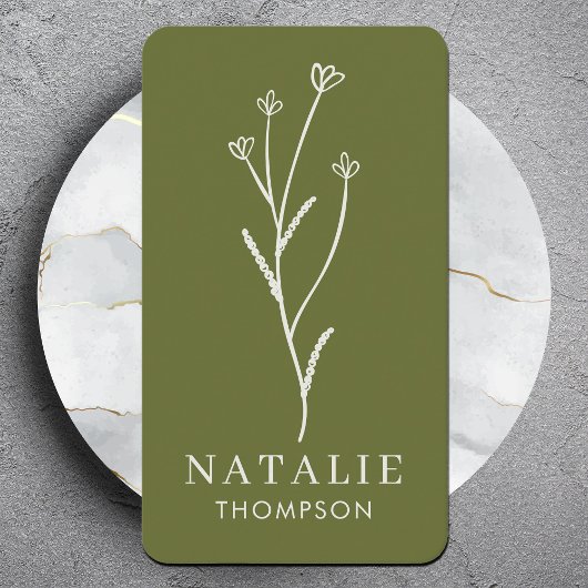 Trendy Boho chique minimalistische olijfgroene blo Visitekaartje