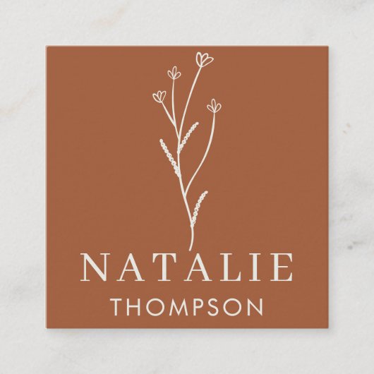 Trendy Boho chique minimalistische terracotta bloe Vierkante Visitekaartje (Voorkant)