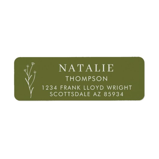 Trendy Boho chique olijfgroen retouradres Etiket (Voorkant)