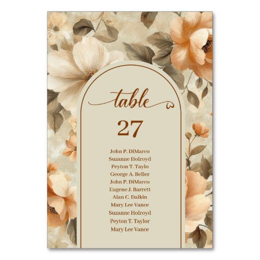Trendy Boho Copper Ivory Olive Floral Table Number Kaart (Achterkant)