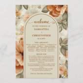 Trendy Boho Copper Ivory Olive Sage Floral Wedding Programmakaart (Voorkant)
