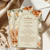 Trendy Boho Copper Ivory Olive Sage Floral Wedding Programmakaart