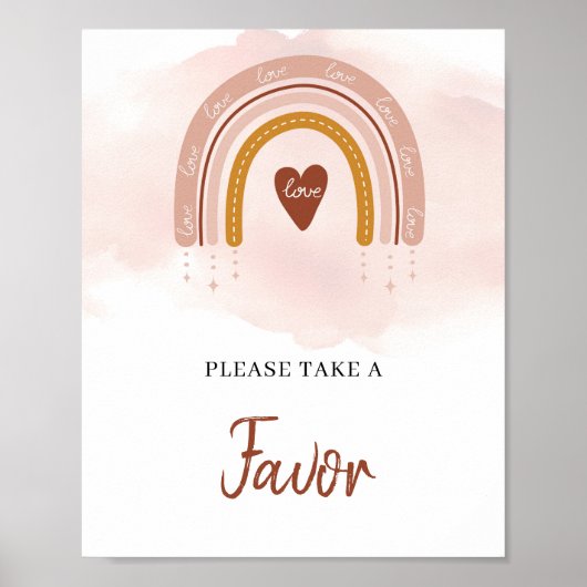 Trendy Boho Copper Rust Blush Rainbow Favor Sign Poster (Voorkant)