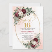 Trendy Boho Deep Red Peonies Sweet Sixteen Party   Kaart (Voorkant)