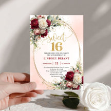 Trendy Boho Diep Rood Gouden Bloem 16e Verjaardag 