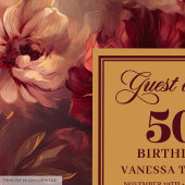 Trendy Boho Donkerrood Blauw Gouden Bloemen 50e Bd Gastenboek