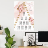 Trendy Boho Dried Palm and Blush Flowers Gold Poster (Thuiskantoor)
