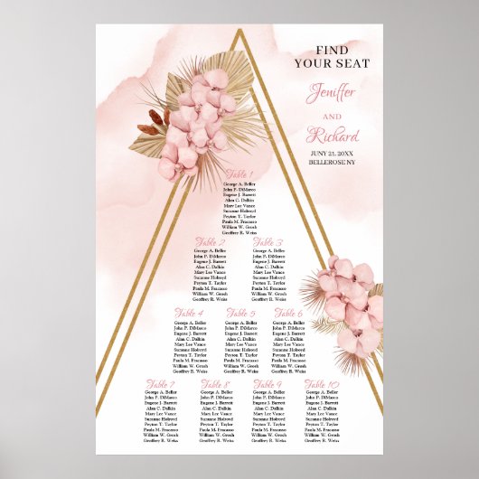 Trendy Boho Dried Palm and Blush Flowers Gold Poster (Voorkant)