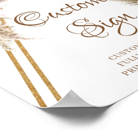 Trendy Boho Dried Palm Pampas Grass Aangepaste Sig Poster (Hoek)