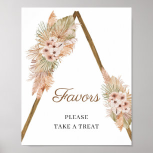 Trendy Boho Dried Palm Pampas Grass Favors Sign Poster