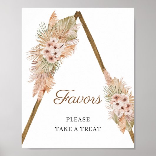Trendy Boho Dried Palm Pampas Grass Favors Sign Poster (Voorkant)