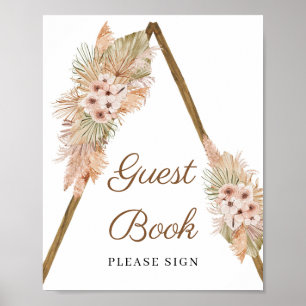 Trendy Boho Dried Palm Pampas Grass Guest Book Poster