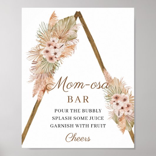 Trendy Boho Dried Palm Pampas Grass Momosa Bar Poster (Voorkant)