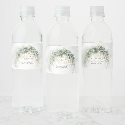 Trendy boho eucalyptus groen goud waterfles etiket (Flessen)