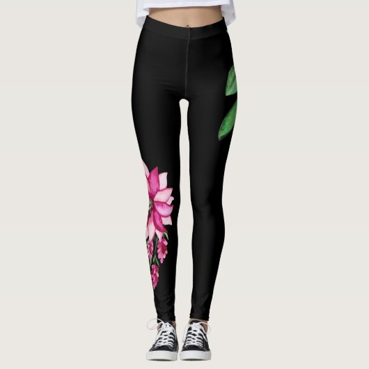 Trendy Boho Floral Leggings - Black Corsage Design (Voorkant)