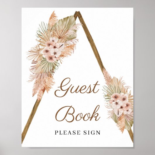 Trendy Boho Gedroogd Palm Pampas Gras Guestbook Poster (Voorkant)